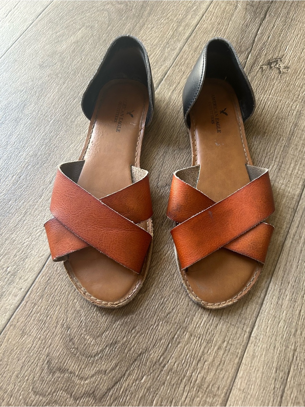 American Eagle Outfitters Tan-Orange Crisscross Sandals